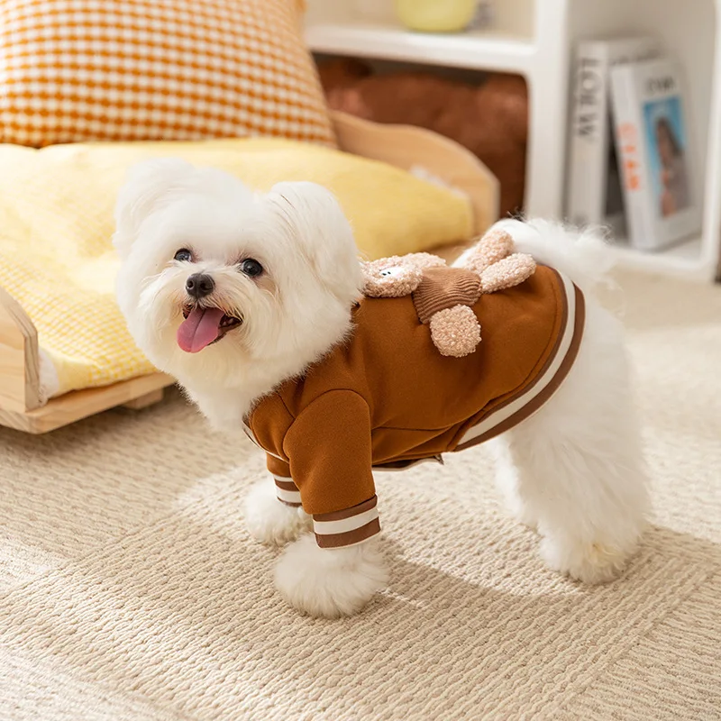 Autumn and Winter Dog Corduroy Hoodie with High Collar Cute Little Bear with Warm Feet Cat Pet Clothing Puppy Clothes Dog Hoodie