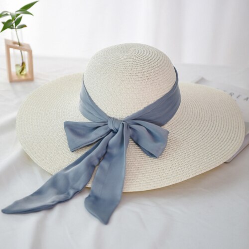 Ht2259 panama damer hatte strand stor bånd sløjfe stor bred skygge hat kvinder sommer pakkes floppy strand sol hat halm