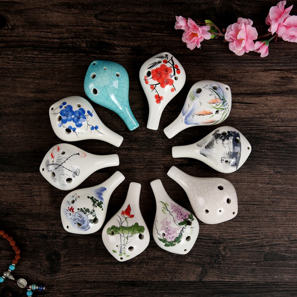 alt c vinflaske 6 skrog keramisk ocarina håndmalt musikkinstrument med snor-musikkpartitur til musikkelskere og lærende