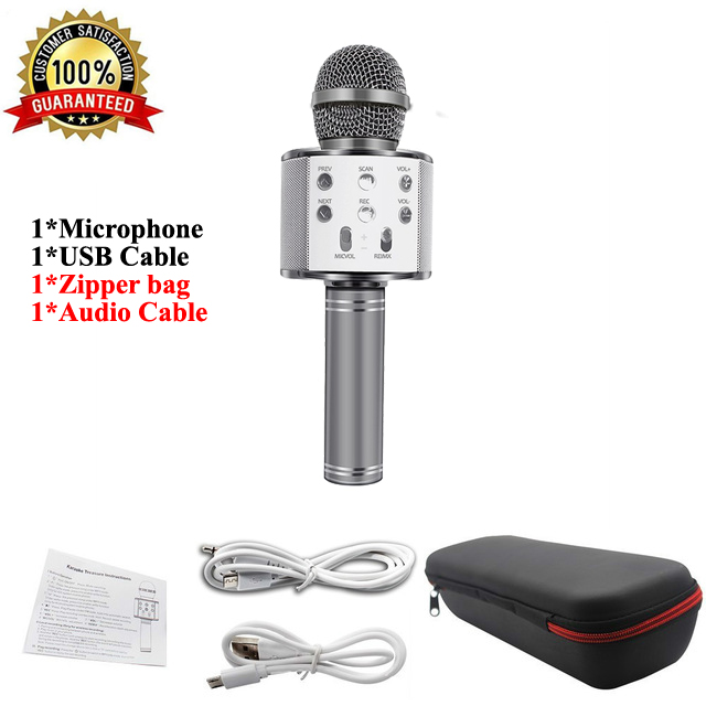 Wireless Microphone Condenser Karaoke Mic Bluetooth Stand Radio Mikrofon Studio Recording Studio For iPhone Android: Silver n Zippper bag