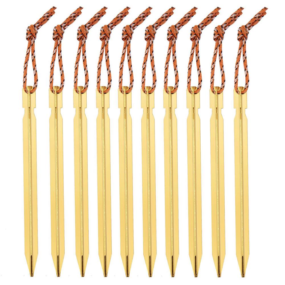 10 szt. Śledzie robić namiotu gwóźdź aluminiowe namioty z liną akcesoria kempingowe sprzęt na zewnątrz namiot podróżny budynek śledzie robić namiotu paznokci: złoto