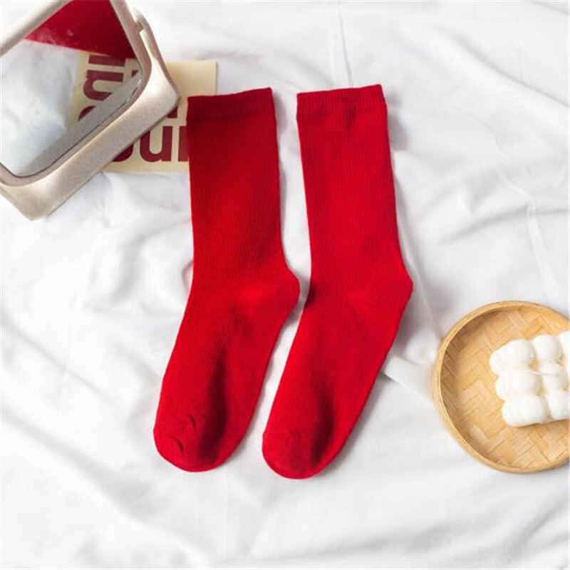 Women Japanese Korea High School Girls High Socks Loose Solid Colors Double Needles Knitting Cotton Long Socks: WZ020-15