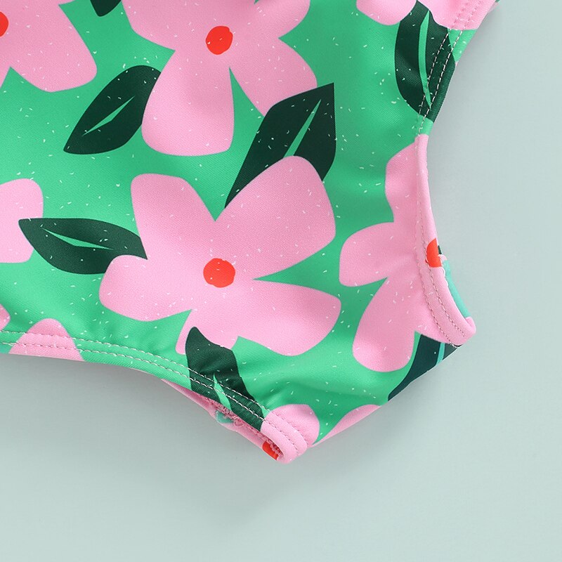 Lovely Toddler Kid Girls Flower Swimsuit Petals Decoration Floral Printed Monokini Swimwear Little Girl's Sweet Bathing Suit