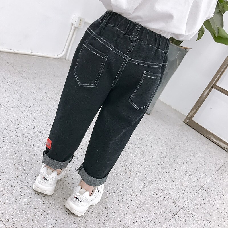 2 3 4 5 6 Y Koreanische Einfache Stil Baby Mädchen Gerade Jeans Kleinkind Jungen Hosen Schwarzen Cowboy Denim hosen Frühjahr & Herbst