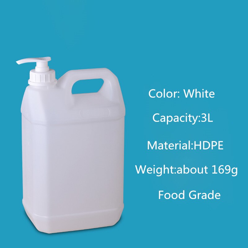 Contenedor de plástico HDPE cuadrado de 3 litros, contenedor portátil a prueba de fugas, cubo para productos químicos, botella para detergente para ropa, 1 ud.: white pump