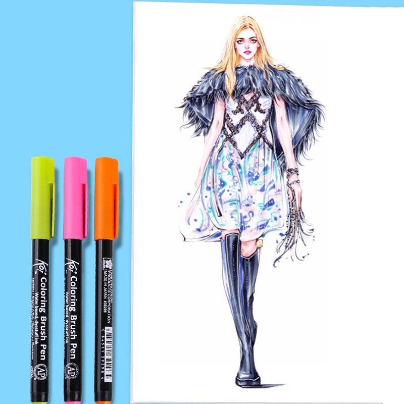 Juego de plumas de acuarela para colorear, pluma de cabeza suave de SAKURA de Japón, XBR, ilustración de cómic pintada a mano, secado rápido sin olor