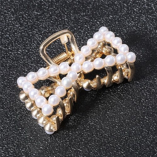 1PcFashion Geometric Imitation Pearl Hair Clips Hair Claw Crab Crystal Retro Heart Shape Hairpin Hair Accessories For Women Girl: 05A
