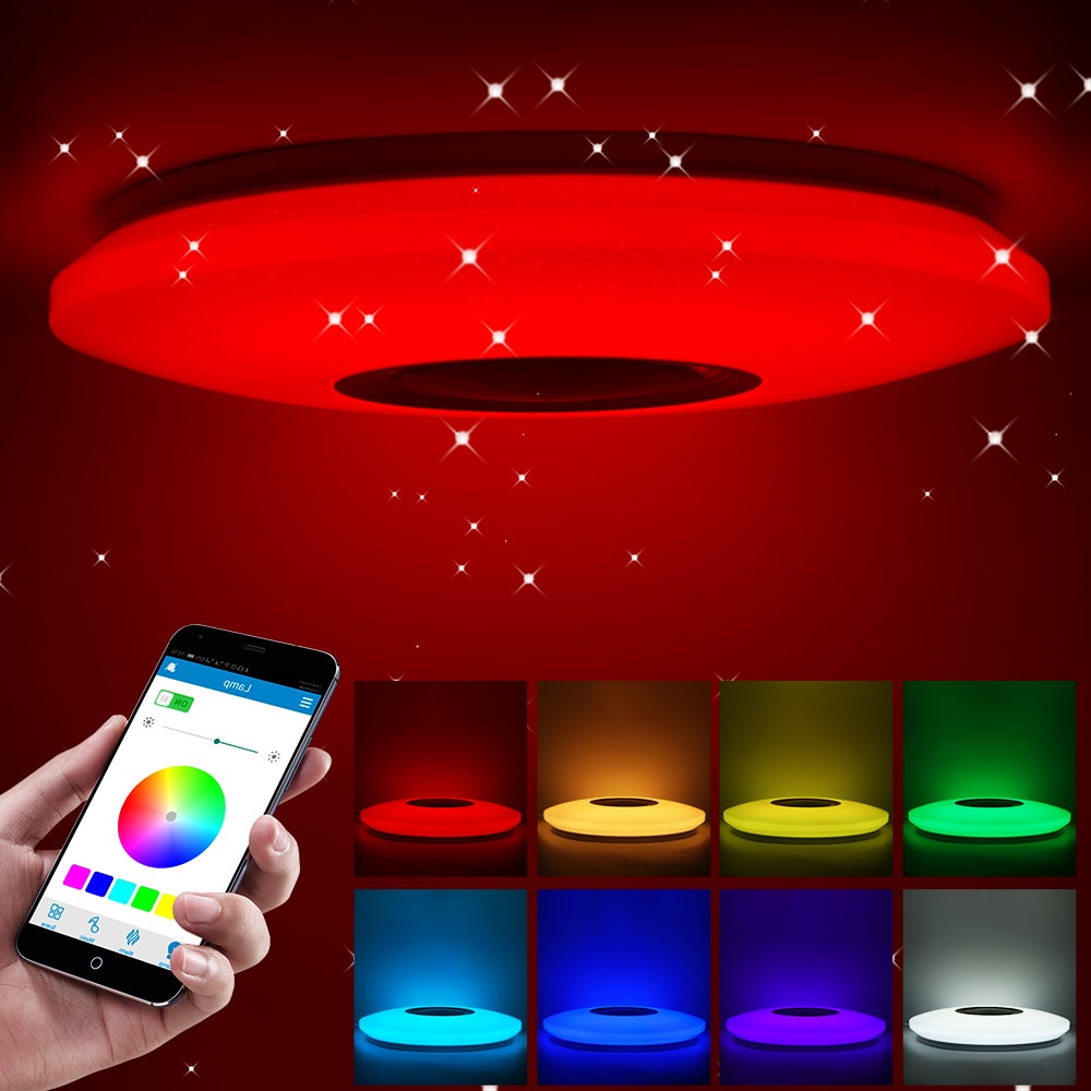 RGB Dimmable musique plafonnier télécommande et APP contrôle 36/60W plafonniers haute luminosité maison Bluetooth haut-parleur luminaire: 60w