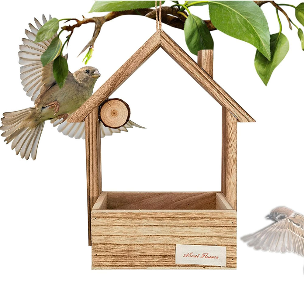 Vogelfutterhaus – Tragbarer Vogelhäuschenfutterspender aus Holz | Futterspender für WildvöGel mit großer Kapazität, hängender Vogelfutterspender für sterben Vogelbeobachtung