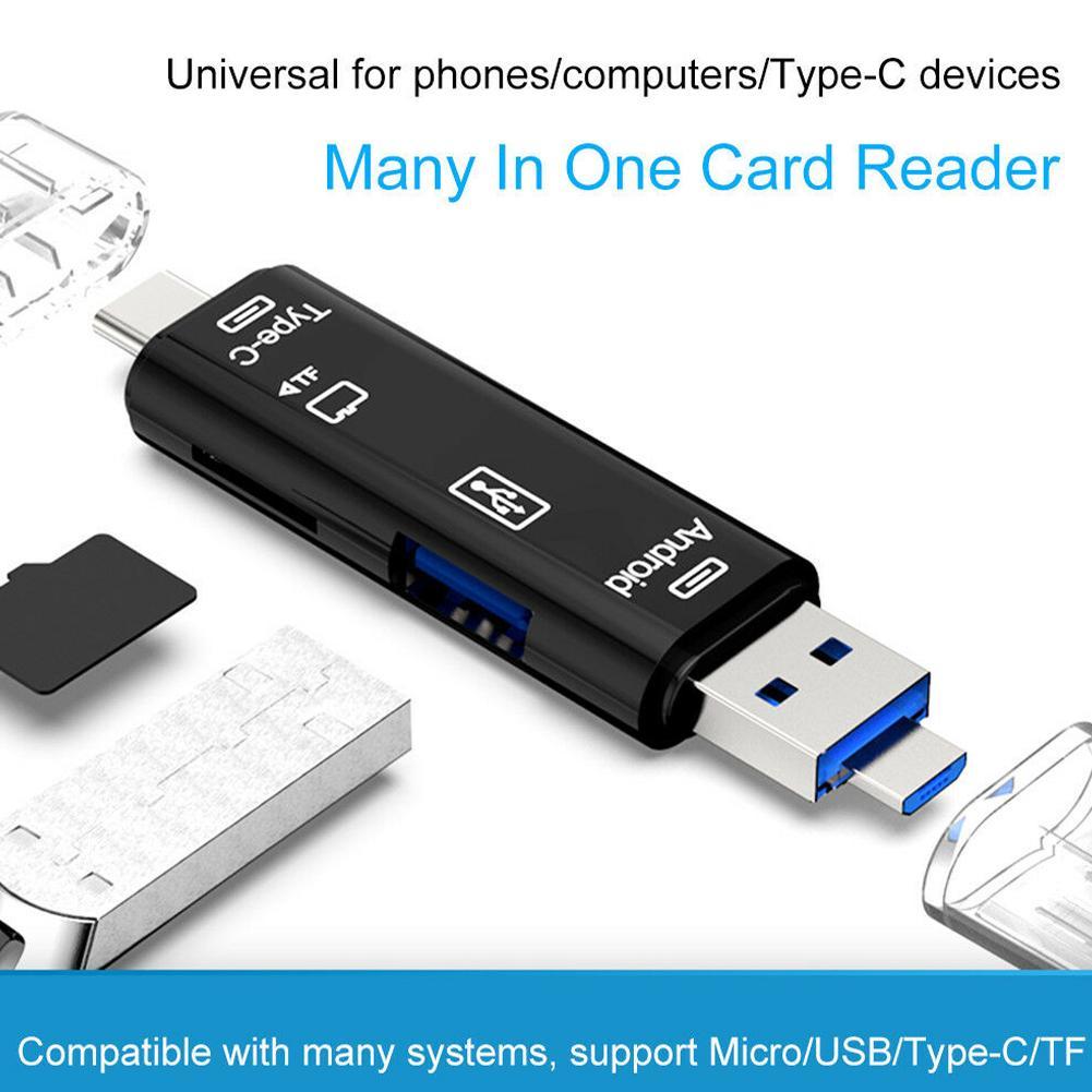 Lector de tarjetas Multi OTG 5 en 1, micro-sd/SD/USB, compatible con teléfono/ordenador/tipo-c Android, Universal