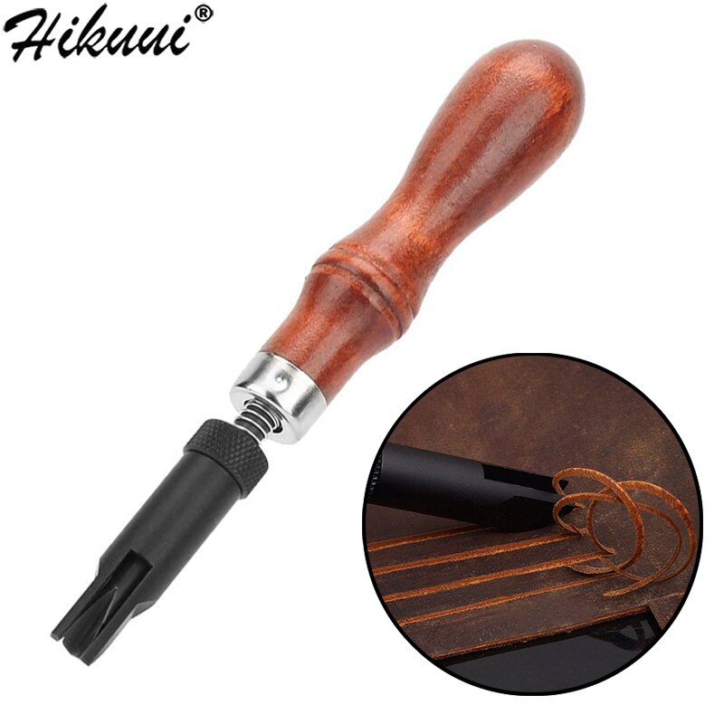 Leather Craft Groover Tool Wood Handle Durable V Type Push Grooving Device Adjustable Handle Groover Craft Gouge Tools