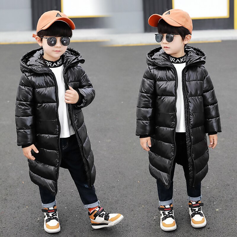 Jacket For Boys Brand Hooded Winter Long Style Solid Color Parkas Infant Toddler Thick Coat Kids Clothes 2 3 4 5 6 7Yrs