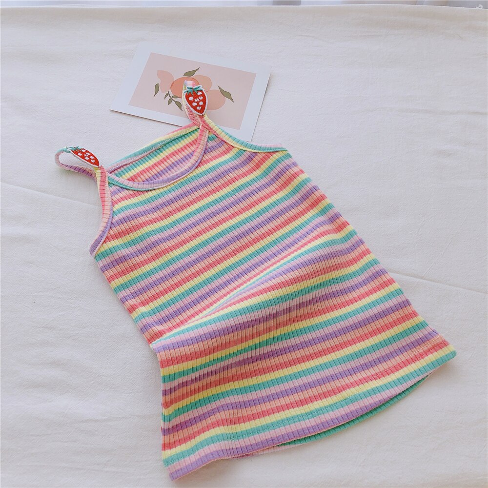 Jenter tank topper utskrift stripet fritid jente kamisole rød rosa blå sommer baby jente Vest topper barneklær: Rosa / 12m