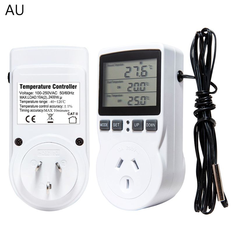 Multi-Function Thermostat Digital Temperature Controller Socket Outlet w/ Timer Switch Sensor Probe Heating Cooling 16A