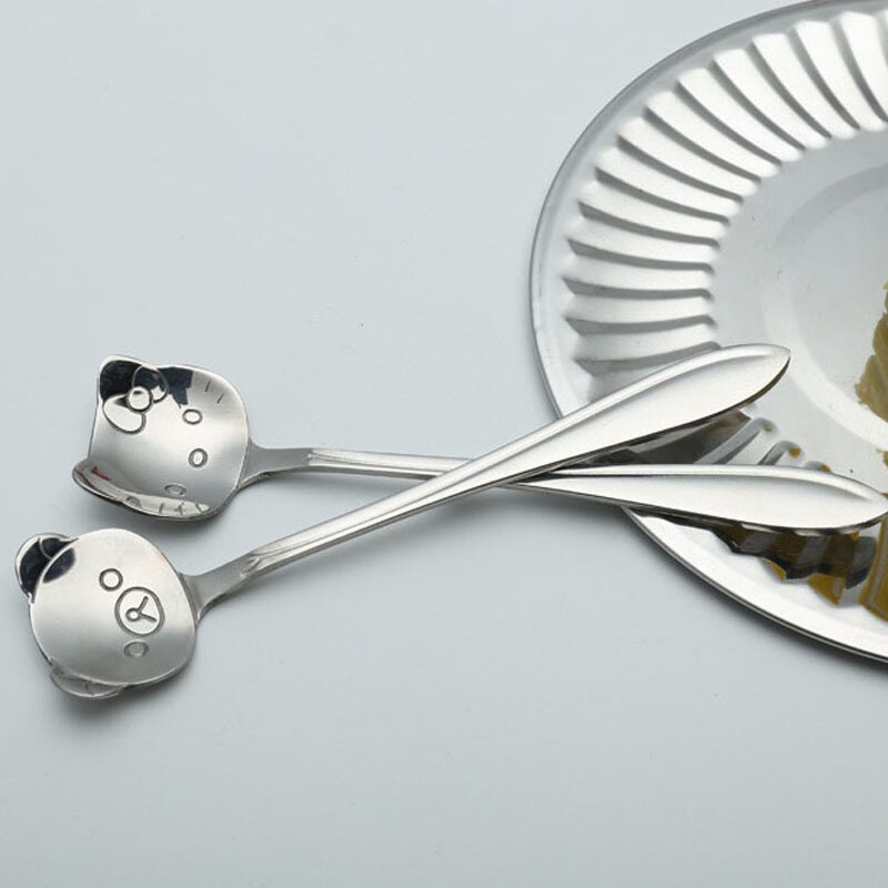 ZORASUN 12CM de largo mango bonito gatito de dibujo animado oso cuchara de café acero inoxidable para postre cucharas estilo moderno Paquete de 4 piezas