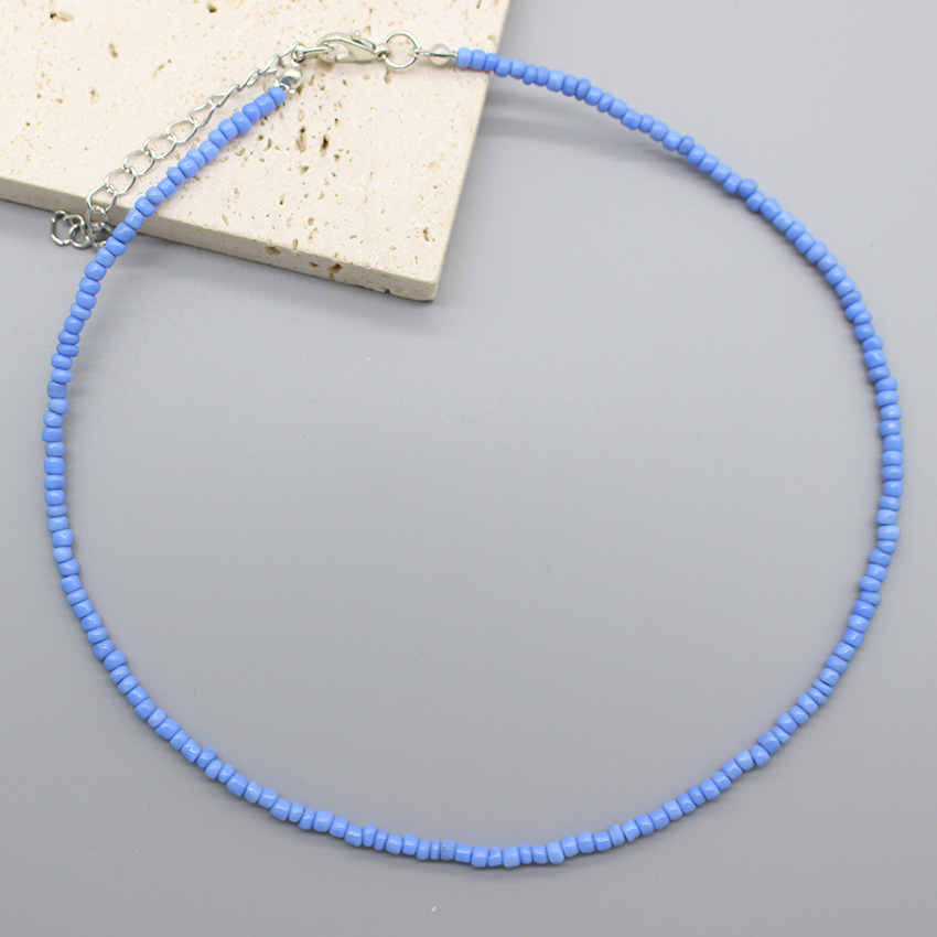 Gargantilla de cuentas de semillas simples para mujer, coreana, Collar bohemio colorido hecho a mano, Collar de cadena para el cuello, de joyería para mujer: Chapado en zinc azul