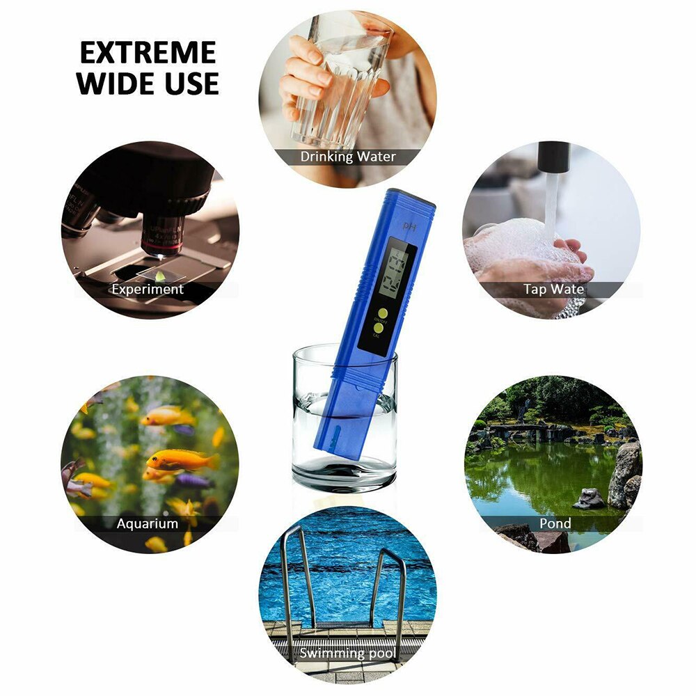Pluma medidora de PH LCD Digital de exactitud del probador 0,1 agua de la piscina del acuario orina de vino calibración automática herramienta de prueba de agua precisa