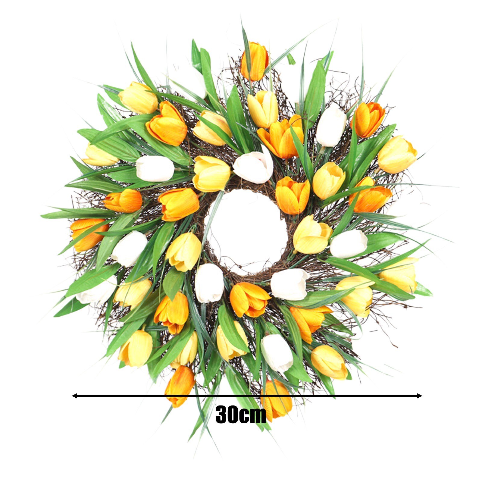 European style Artificial Tulip Garland Home Door Wall Decoration Hanging Garland Rattan Circle Festival Party Ornament #Y