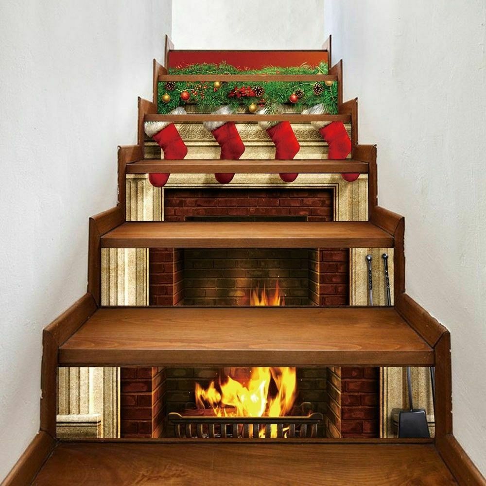 3D árbol de Navidad 5 elevadores de escalera decoración foto escalera Mural vinilo adhesivo autoadhesivo pared DIY inicio escalera Mural calcomanías: Fireplace