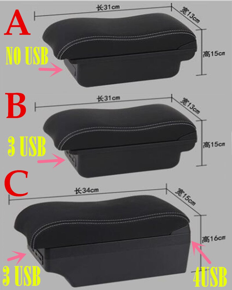 For Ford Fiesta Armrest box For Ford Fiesta MK7 central Store Centre Console box with USB LED light