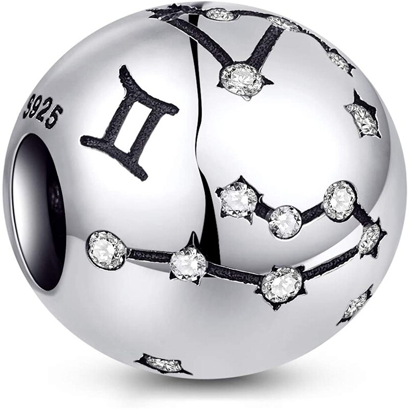 Codemonkey original sterling silber 925 sternbild-zodiak-rundperlen 12 passend für original 3mm armbandanhänger, cmc 1218: Zwillinge -3