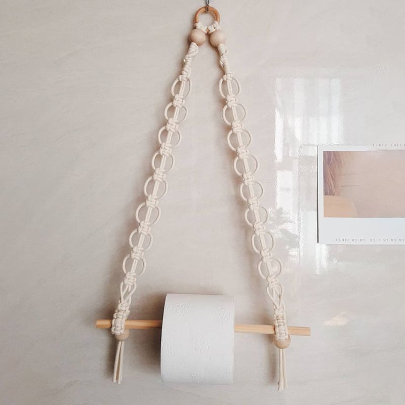 Nordic Macrame Wall Hanging Wooden Stick Toilet Paper Holder Towel Hanger Decor 11UA