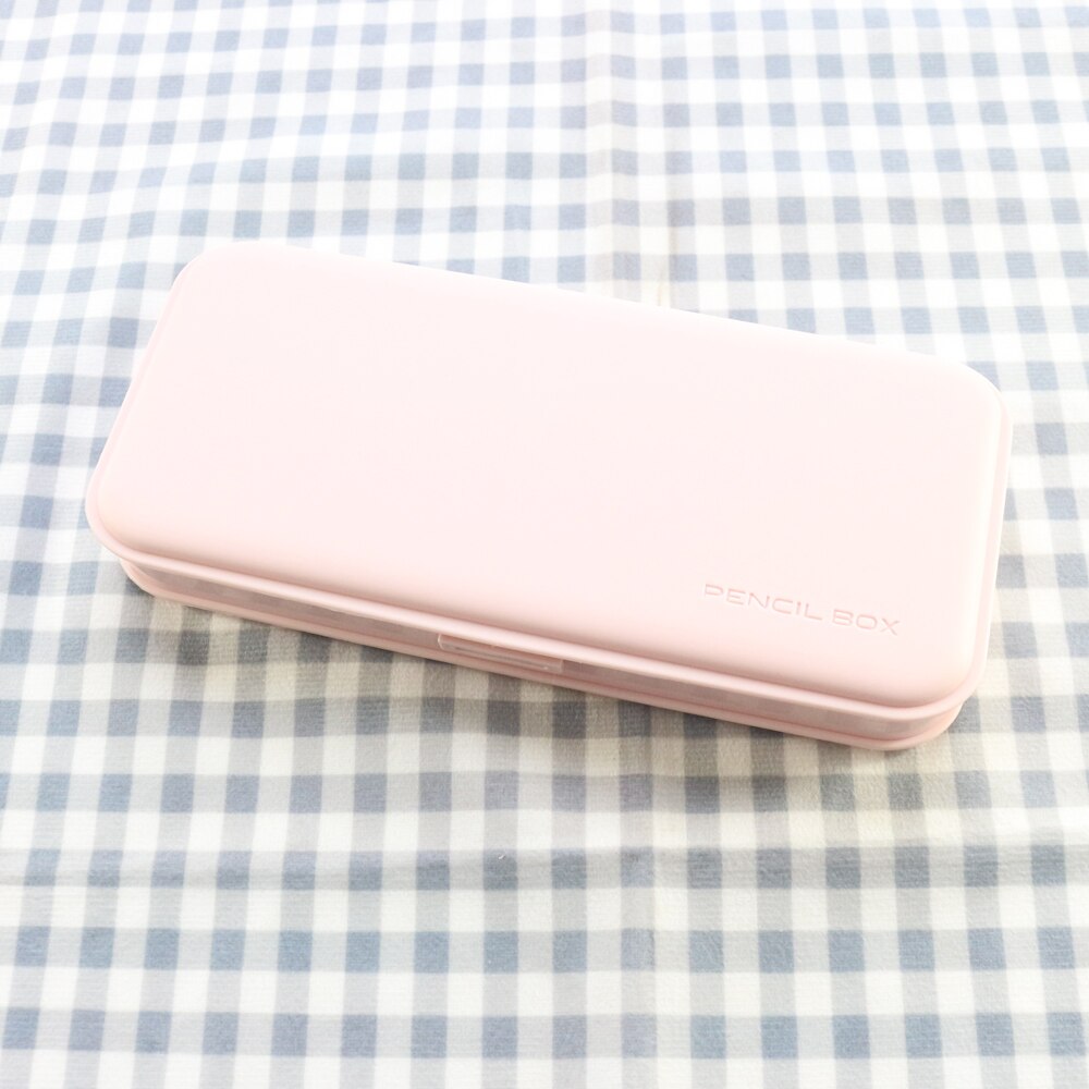 Domikee cute classic Korean plastic school student pencil case large capacity macaron color pencil box stationery supplies: Pink