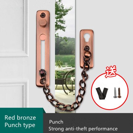 Anti-theft chain door chain thickening door buckle free punching 304 stainless steel safety chain door bolt anti-theft chain: Red