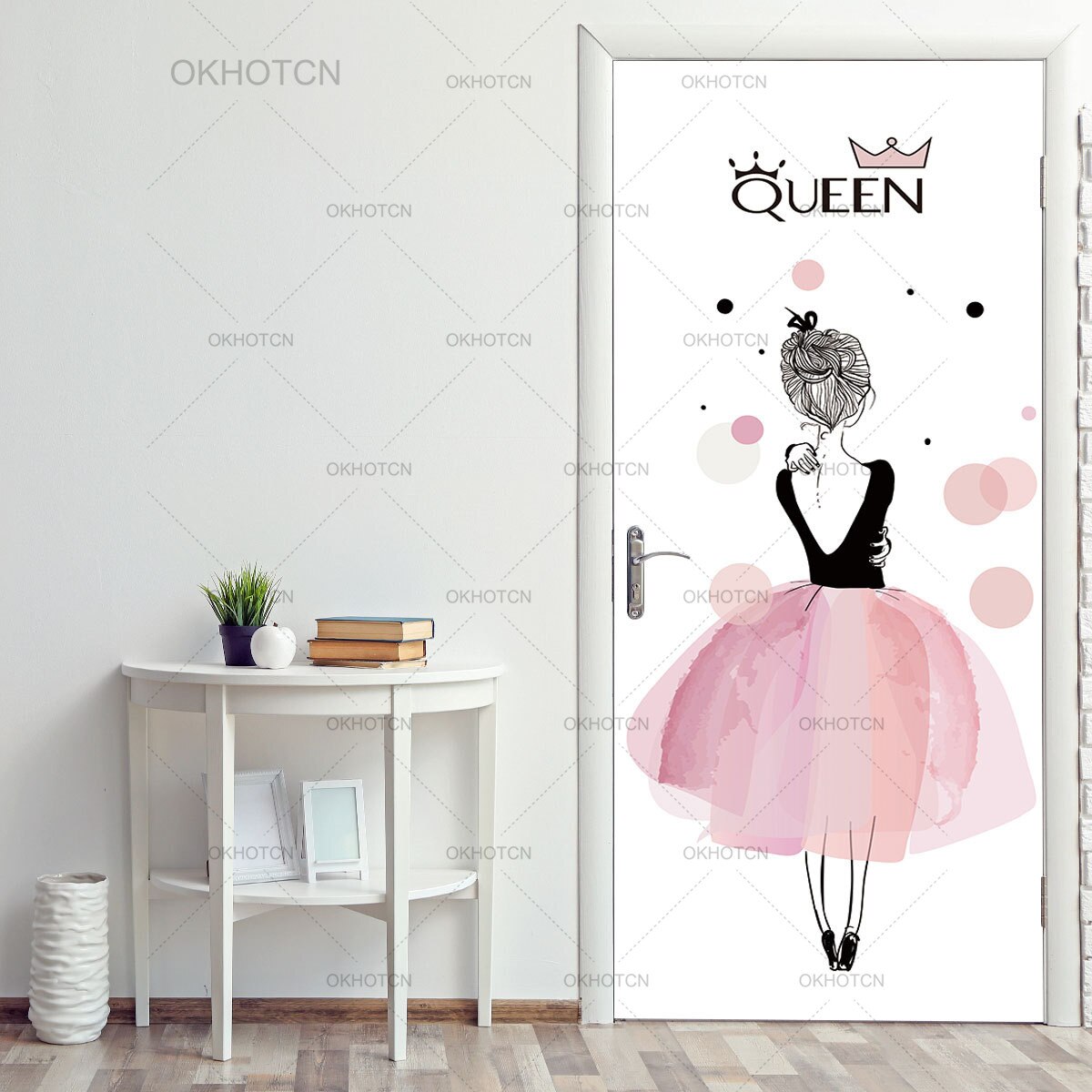 Pigeværelse dørklistermærker prinsesse bagfra mærkat 3d pvc vandtæt 3d print boligdekoration wallsticker til soveværelset