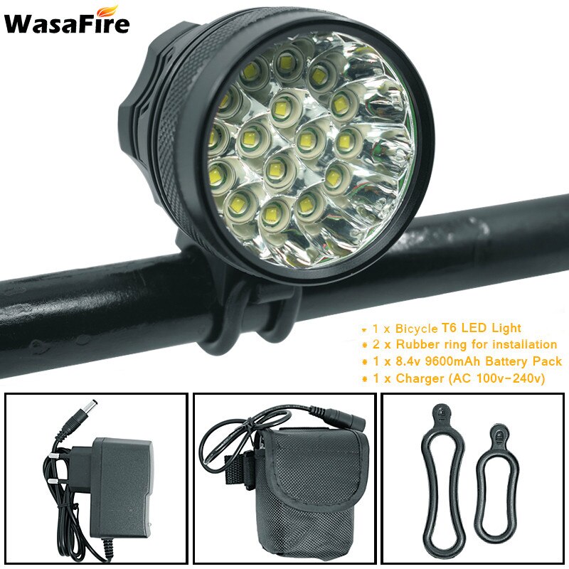 WasaFire 40000 Lumen 16 * T6 LEDs Fahrrad Lampe Fahrrad Front Licht Lauf Scheinwerfer Reiten Radfahren Roller Taschenlampe luz bicicleta: Black 9600mAh