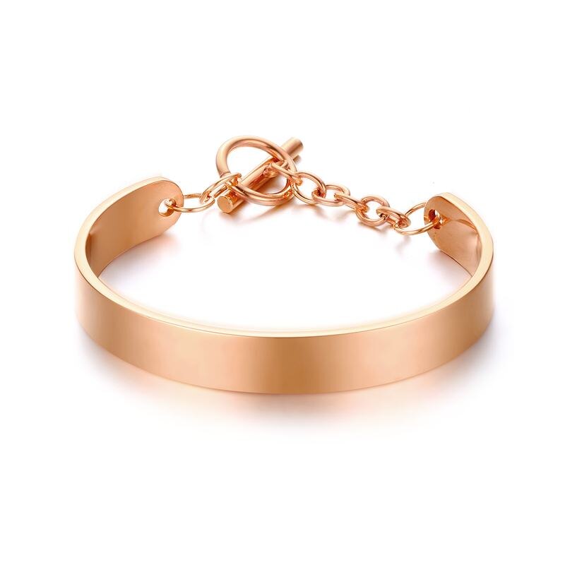 Vnox Individuality ID Bracelets & Bangles Shiny Stainless Steel Adjustable Women Jewelry/Rose/Gold-color