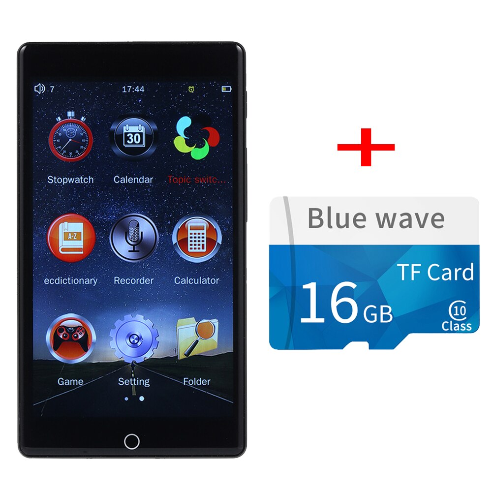 RUIZU H1 8GB MP3 Player 4 inches Full Touch Screen BT5.0 Portable Digital Music Player FM Radio Receiver Recording with Mic: Add 16G TF Card