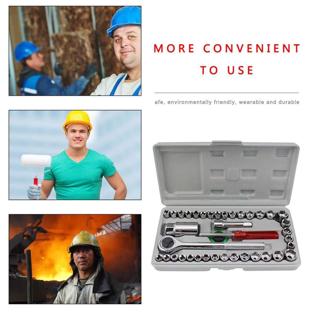 40 Piece Set Socket Wrench Set Universal Barrel Wrench Car Motorcycle Electric Tricycle Repair Tool Box Sleeve Wrench Set