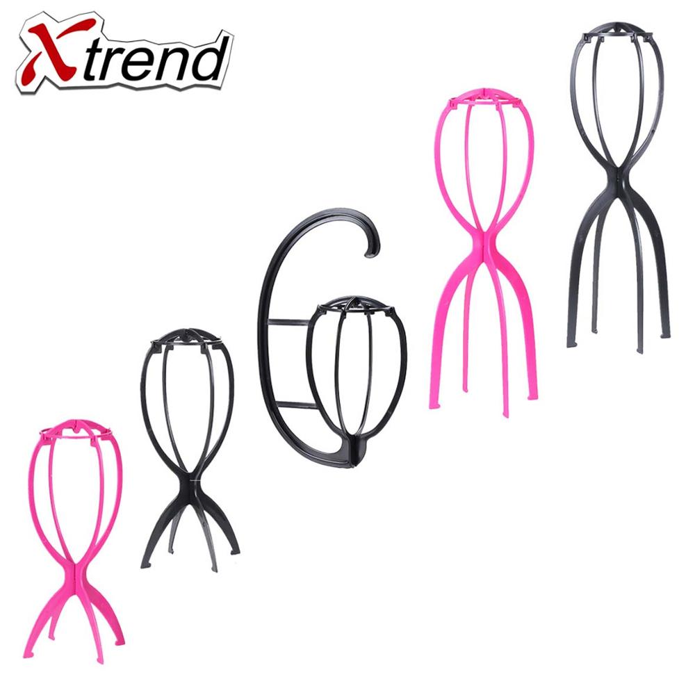 XTREND 1PC Colorful Ajustable Wig Stands Plastic Hat Display Wig Head Holders Mannequin Head/Stand Portable Folding Wig Stand