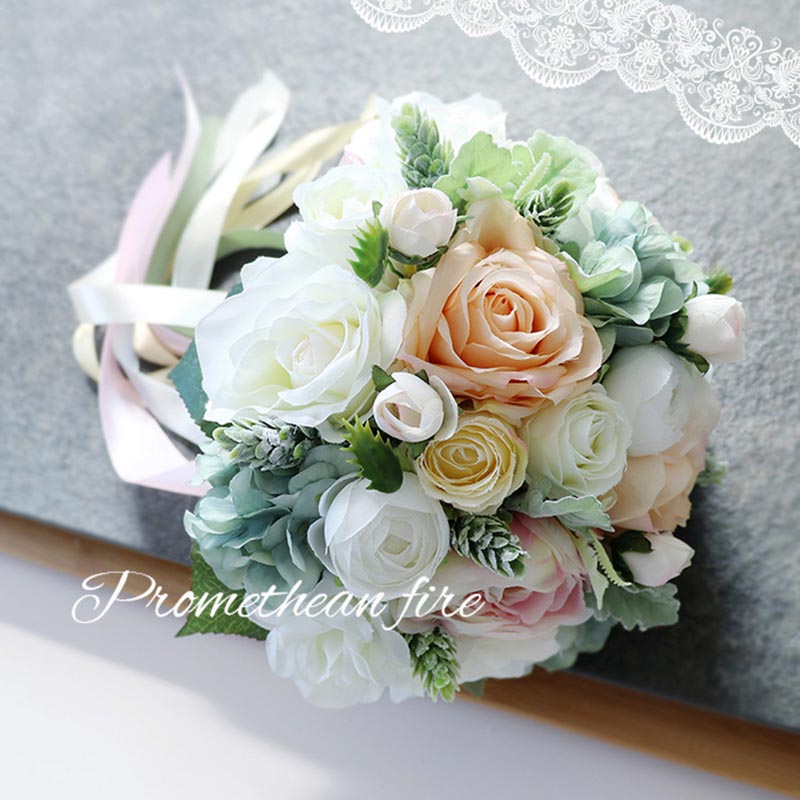 Champagne bryllup buket med fjer brudebuket kunstig blomst til bruden bryllup brudgom blomst strand bryllup blomster
