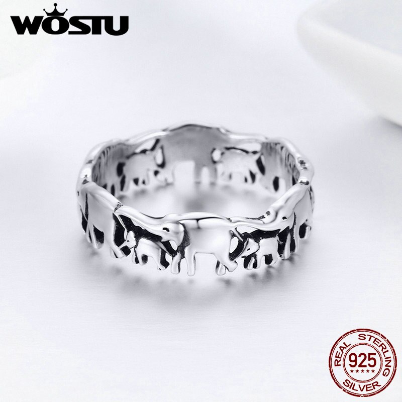 WOSTU 925 Sterling Silber Ebene Elefanten Familie Finger Ringe Für Frauen Silber 925 Schmuck CQR344