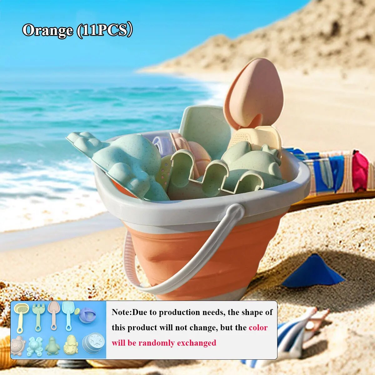 11 /1 st strandleksaker för barn sandleksaker set för småbarn sandlådeleksaker med hink spade kratta set sommar utomhus barn: Orange