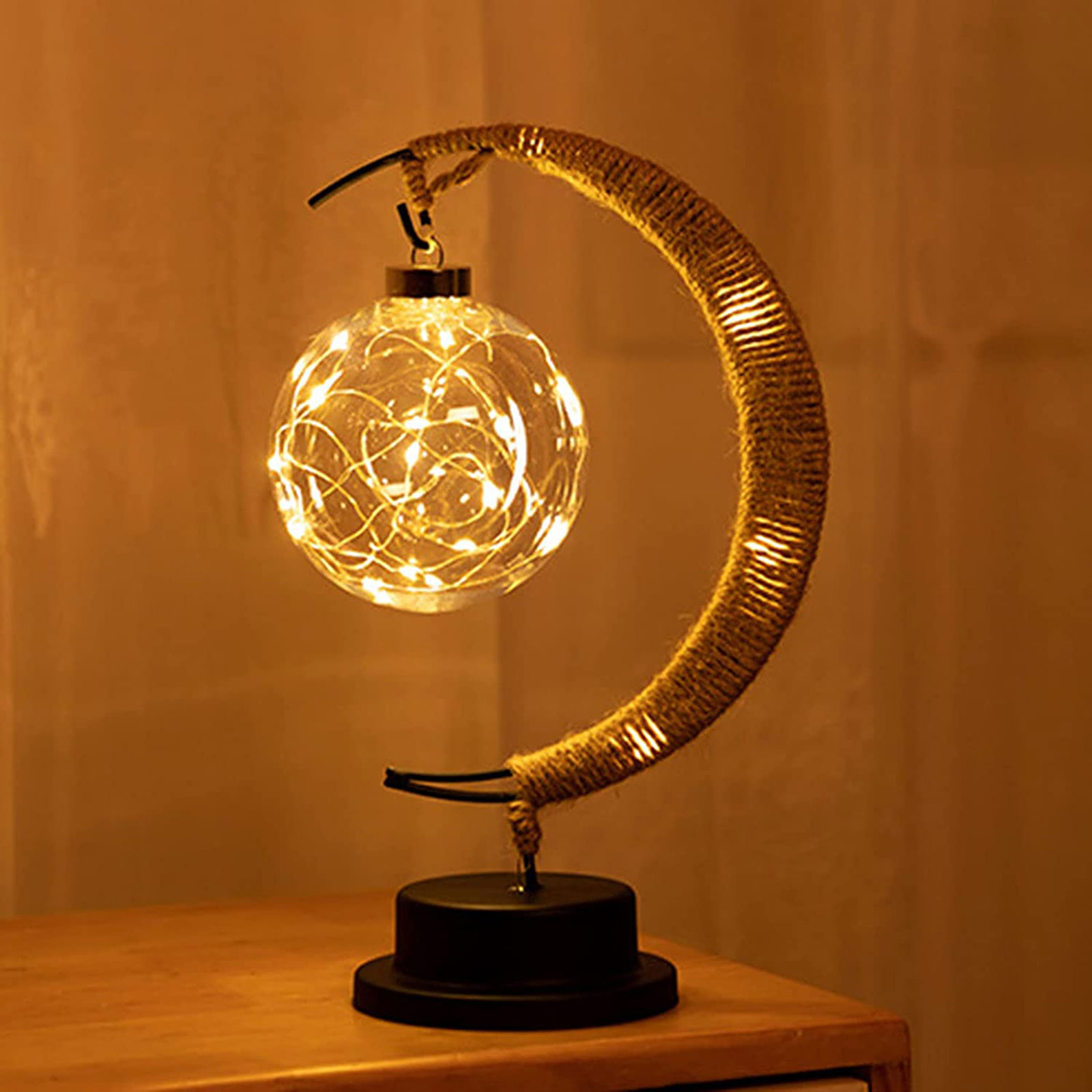 Enchanted Lunar Lamp Hanging Memorial Moon LED Moon Lamp Ball Night Light with Stand Crescent Bedroom Table Kids