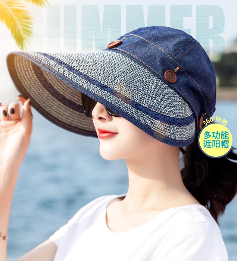 1pcs/lot korean style woman casual patchwork sun cap female beach large brim sun cap