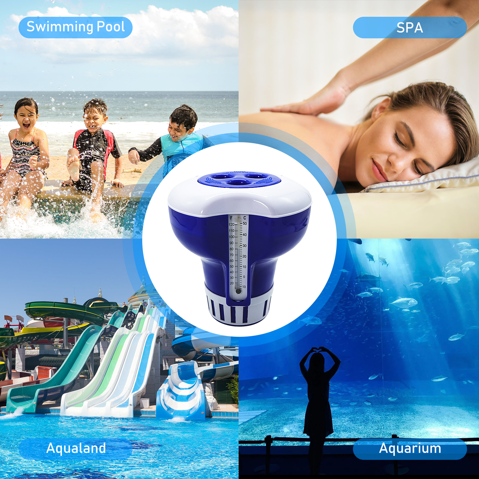 Pool Dispenser 7 Inch Pool Chemical Dispenser with Thermometer Floating Chlorine Tablets Dispenser Spa Chemical Dispenser