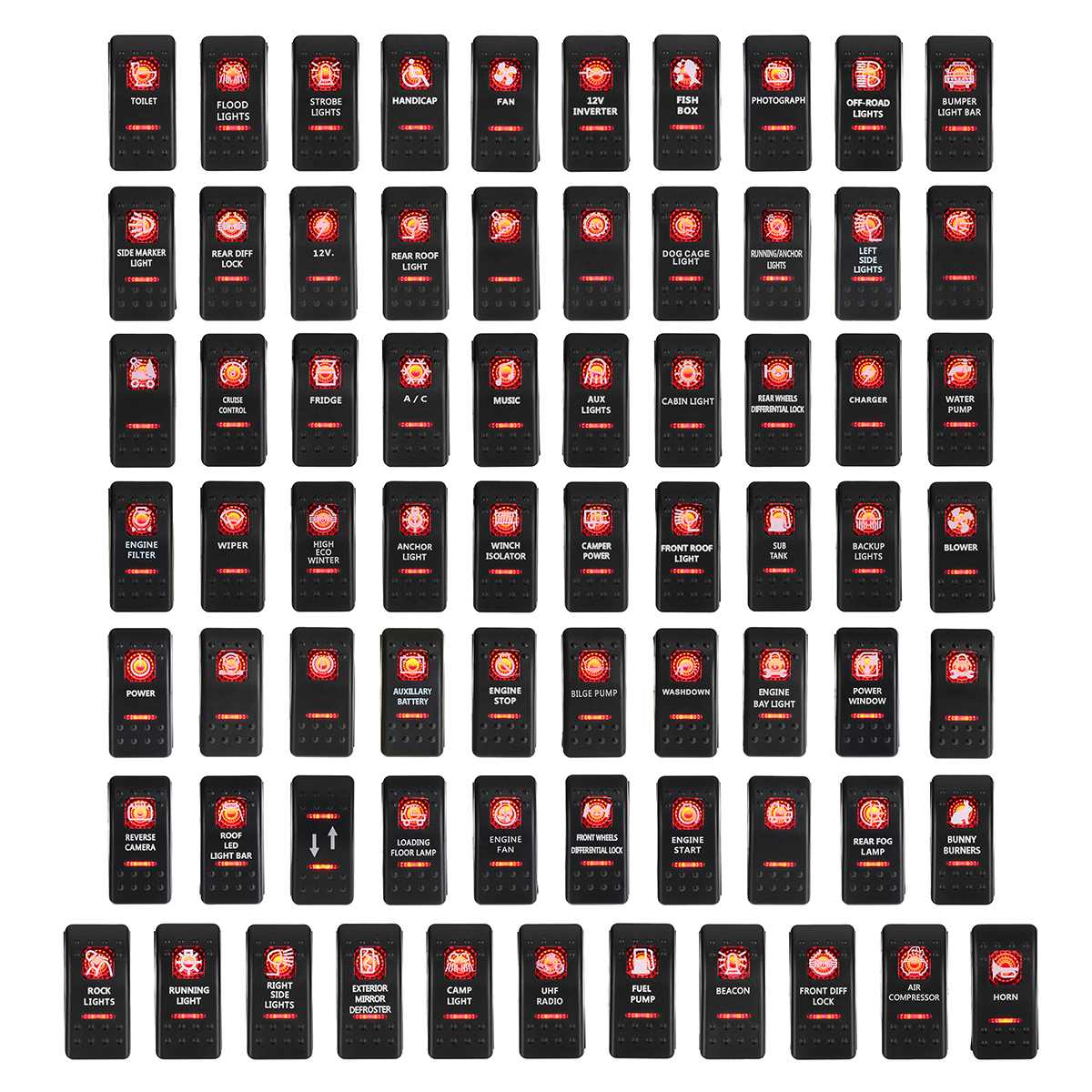 1pcs 12V/24V 5pin/7pin Car RV Bus Boat Caravan Rocker Switches Waterproof Rocker Switch Dual Red LED Light Bar SPST ON-OFF