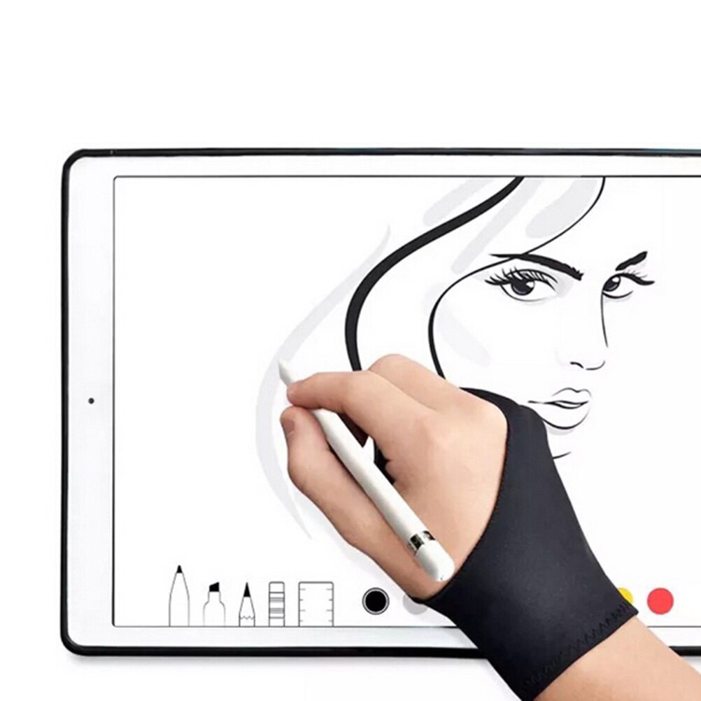 1pcs 18.5cm Black Artist Drawing Glove For Any Graphics Drawing Tablet 2 Finger Anti-fouling,both For Right And Left Hand Size S
