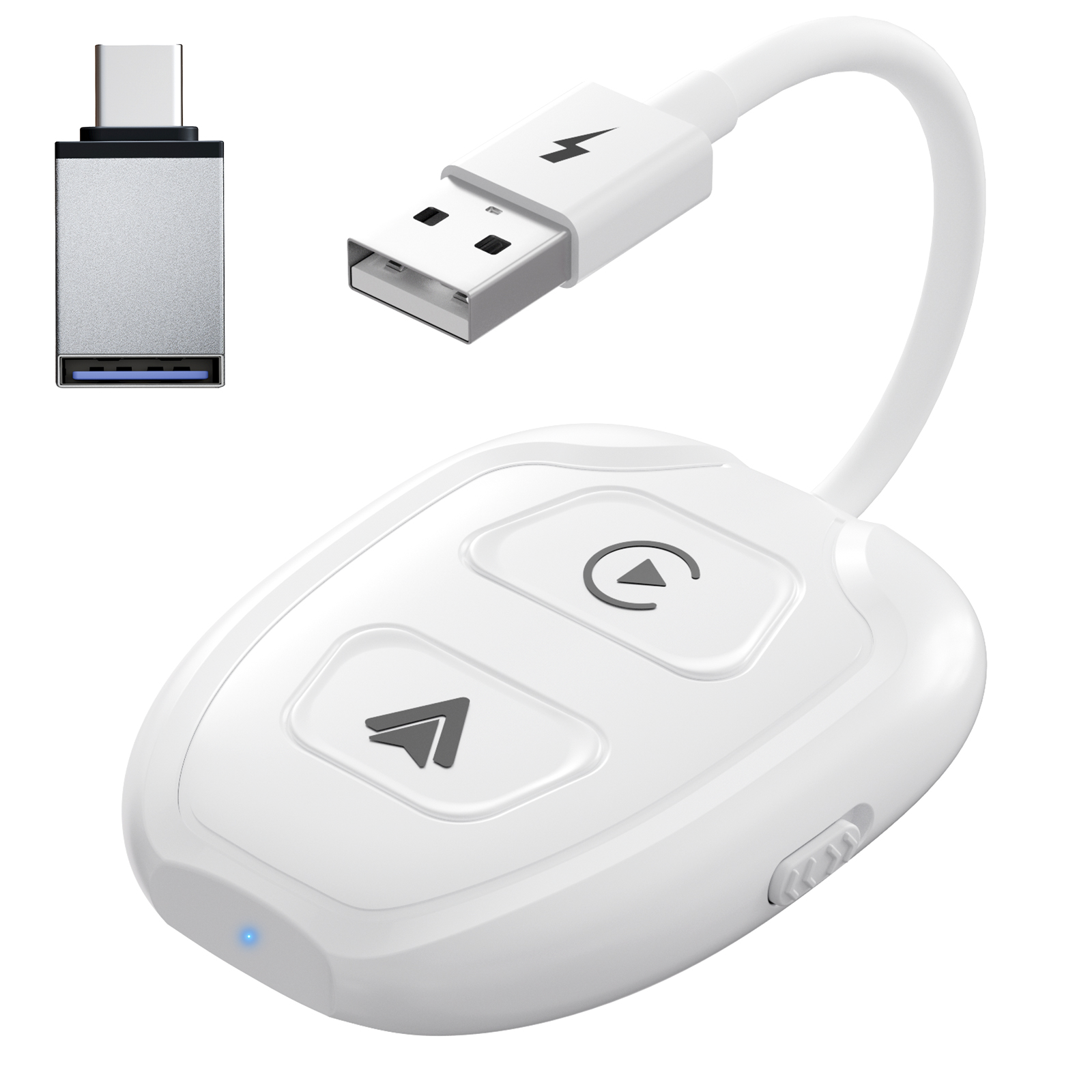Bezprzewodowy adapter Android Auto i Apple CarPlay 2 w 1, bezprzewodowy adapter 5,8 GHz do fabrycznie przewodowych samochodów CarPlay: WHITE