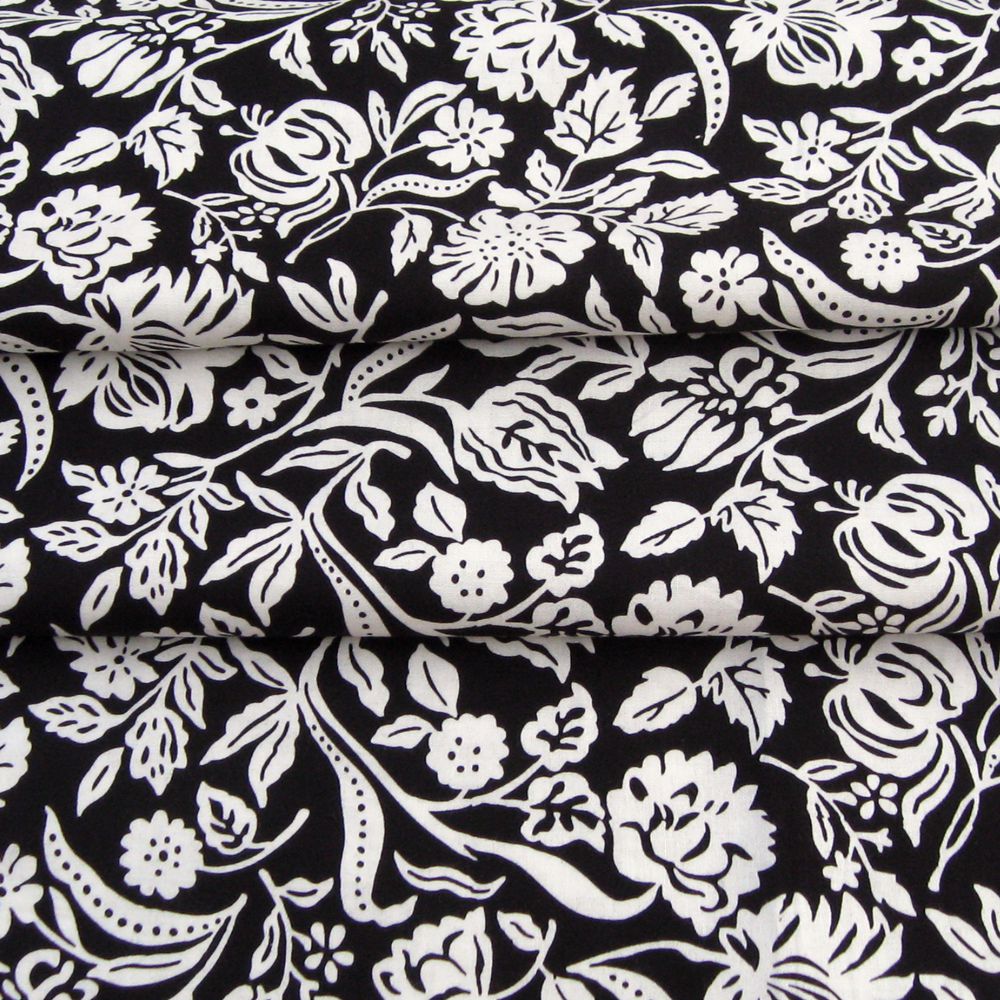 M004-140 cm x 100 cm Katoen Stof voor handgemaakte, textiel, doek,-Bloemen op zwarte