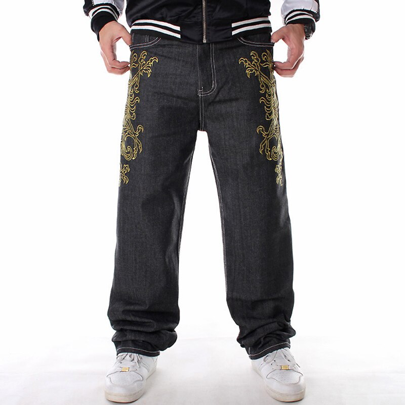 Hiphop jeans streetwear Men&#39;s embroidery straight loose casual pants Male plus size hip-hop baggy jeans