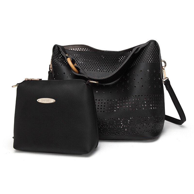 Hollow Out Women Shoulder Bag Female Composite Bag Ladies PU Leather Messenger Bag Women Famous Bags sac a main: Black