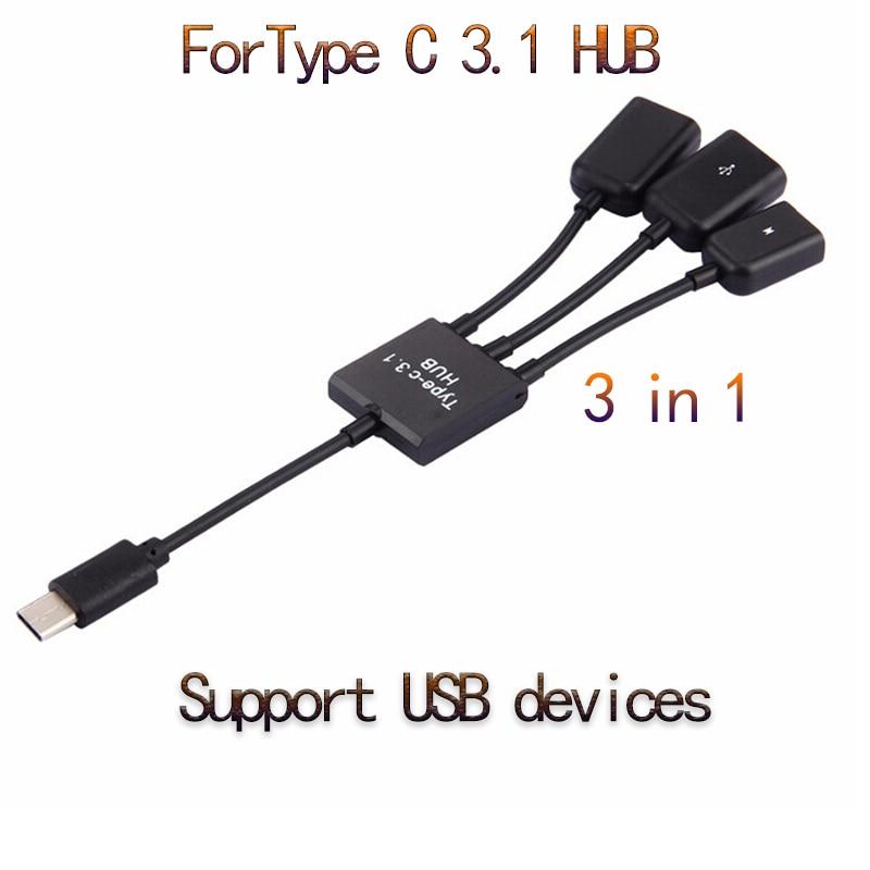 3 In 1 Micro Usb/Type C Naar 3 Otg Dual Port Hub Kabel Voor Tablet Android Muis Toetsenbord micro-Usb Type-C Adapter Converter