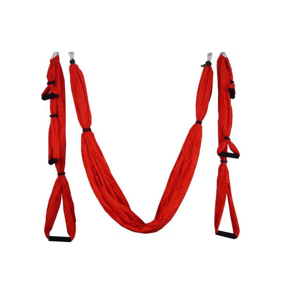 Aerial yoga hængekøje 6 håndtag rem hjemme gym hængende bælte swing anti-tyngdekraft antenne trækkraft enheder: Rød