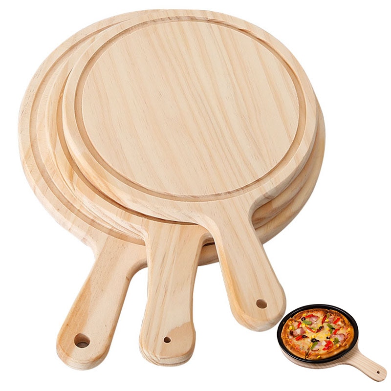 Houten Pizza Board Ronde Met Hand Pizza Bakplaat Pizza Steen Snijplank Platter Pizza Cake Bakvormen Gereedschap