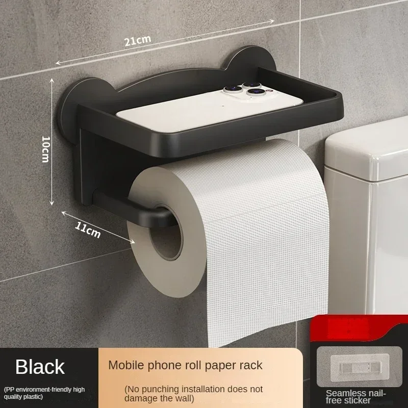 Aan de muur gemonteerde toiletrolhouder Stand Toiletpapier Dispenser Keuken Badkamer Opbergrek Voor Tissue Box Plank Telefoonhouder: Blauw